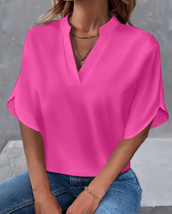 Women's Notch Neck Short Sleeve Blouse - Lightweight Top
