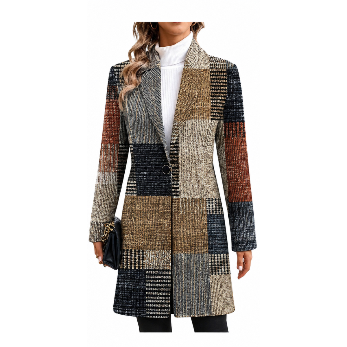 Women's Printed Trench Coat – Stand Collar Mid-Length