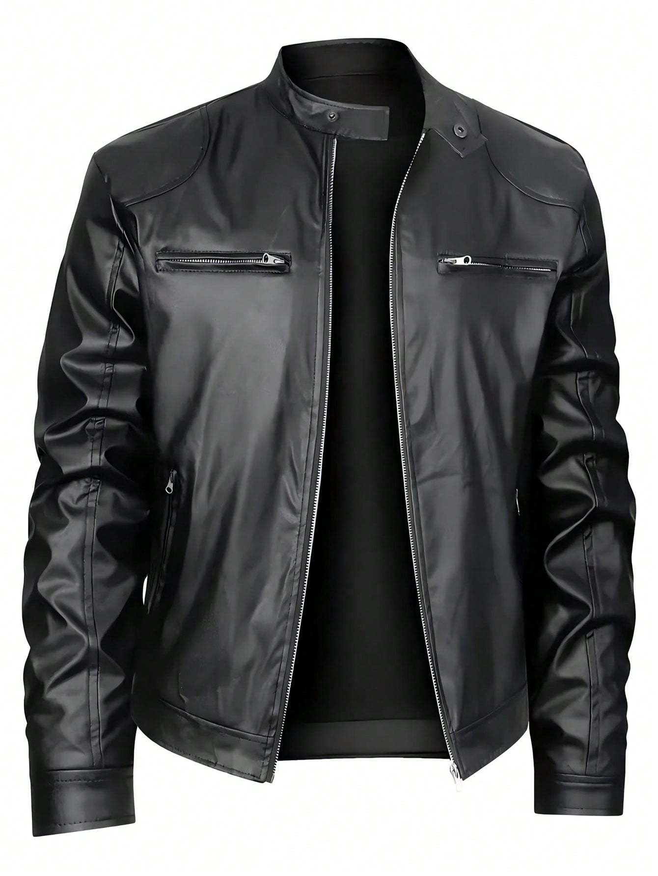 Men's Stand Collar Leather Jacket | Business Casual Style