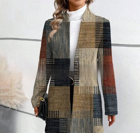 Women's Printed Trench Coat | Stand Collar Mid-Length Style