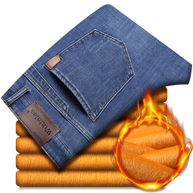 Men's Fleece-Lined Jeans | Winter Warmth Straight Loose Fit Pants