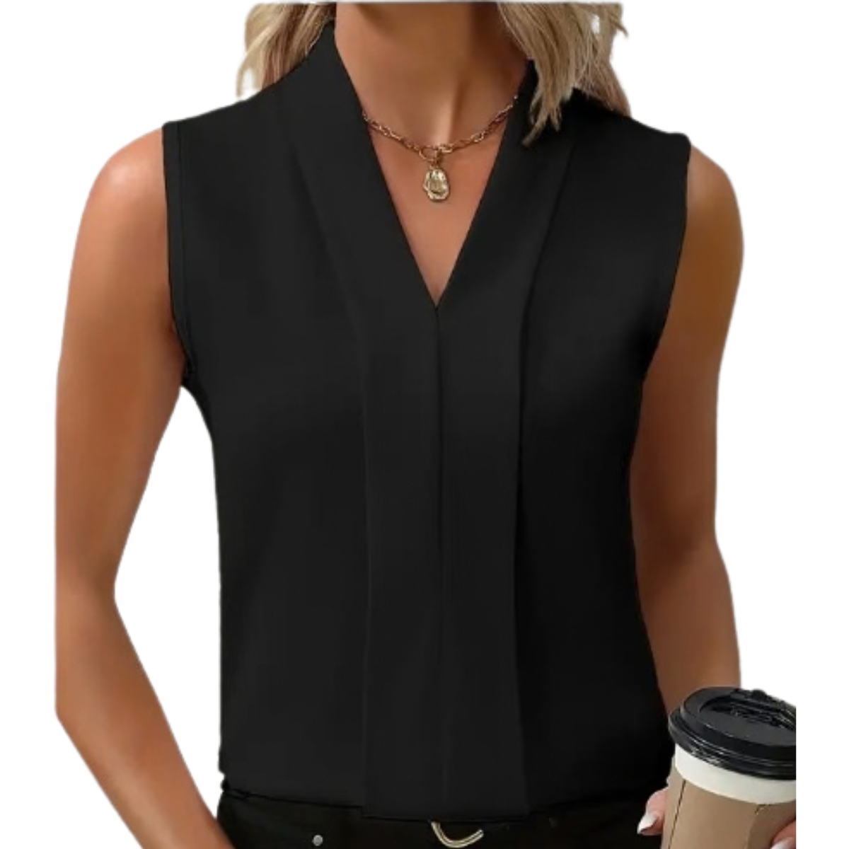 Women's Sleeveless V-Neck Blouse - Lightweight Casual Top