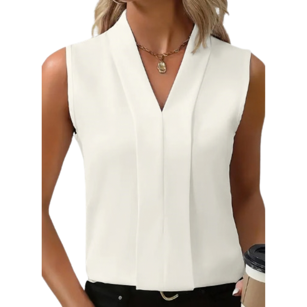 Women's Sleeveless V-Neck Blouse - Lightweight Casual Top