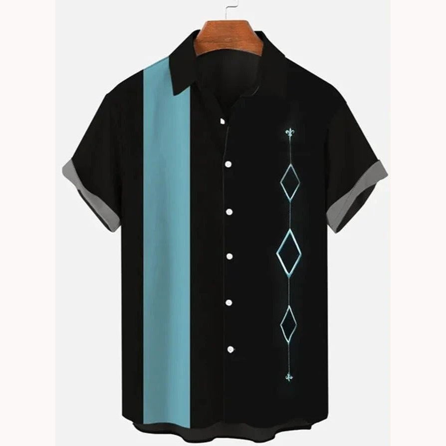 Men's Loose Fit Hawaiian Shirt – 3D Print Color Block Short Sleeve