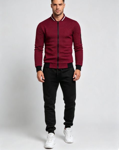 Men's Textured Zip Jacket & Black Pants Set - Six Colors