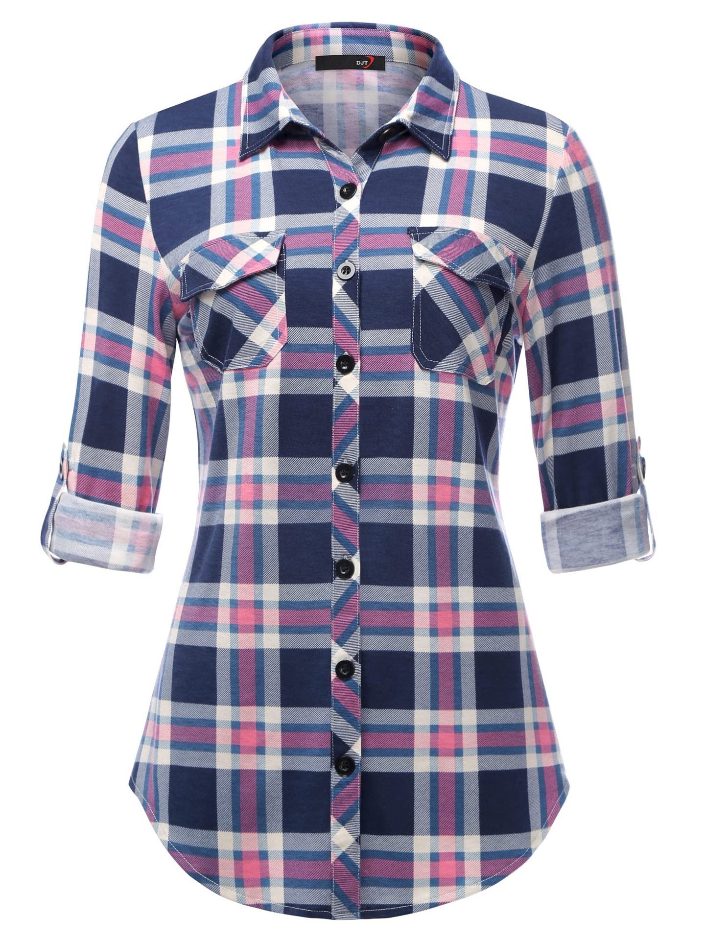 Women's Plaid Button Cuff Shirt | Casual Comfort Print Blouse
