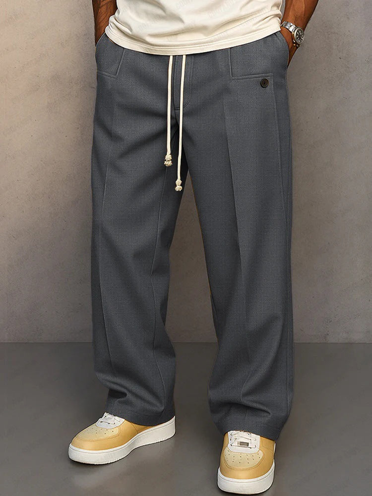 Men's Drawstring Casual Pants - Loose Straight Fit