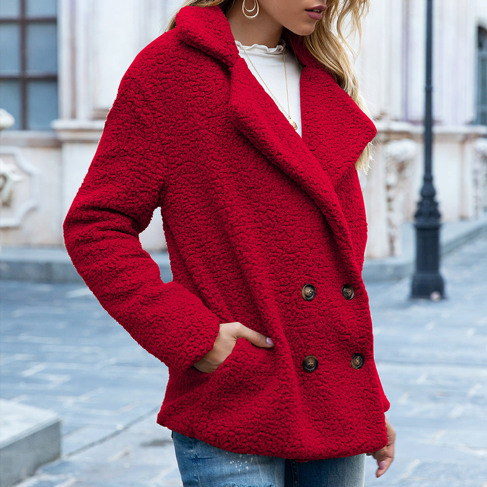 Women's Fluffy Lapel Button Coat