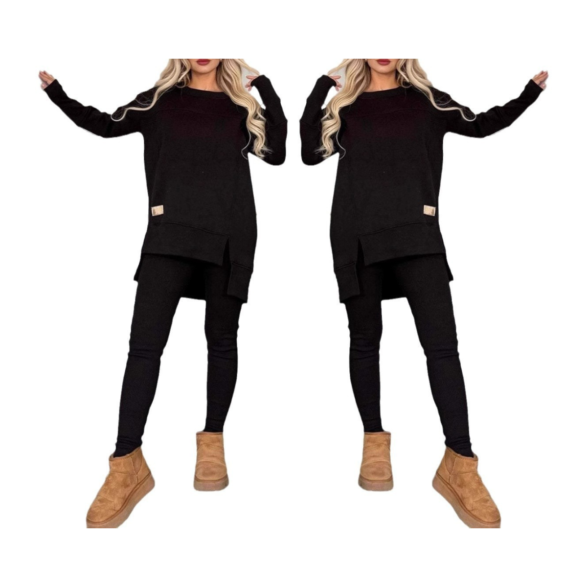 Women's Slit Sleeve Top & Trousers Outfit Set