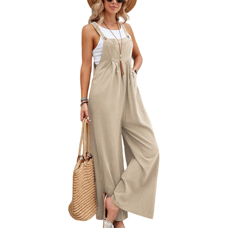 Women's Cotton Suspenders Overalls | Artistic Retro Straight Leg Pants
