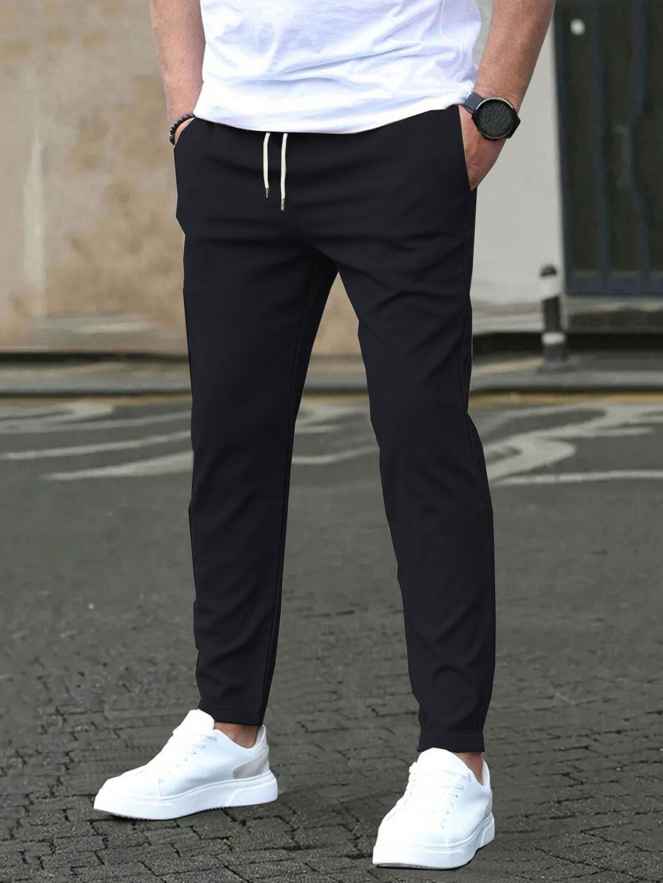 Men's Slim Fit Cropped Pants | Casual Straight Leg Ankle Trousers