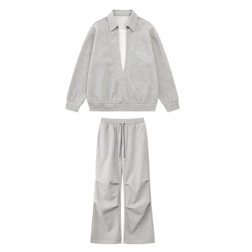 Men's Layered-Look Collared Top & Straight-Leg Pants Set