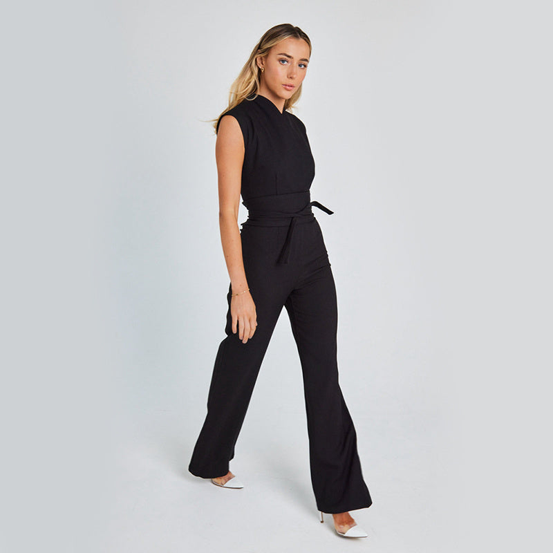 Women's Sleeveless Jumpsuit | V-Neck High Waist Wide Leg Romper
