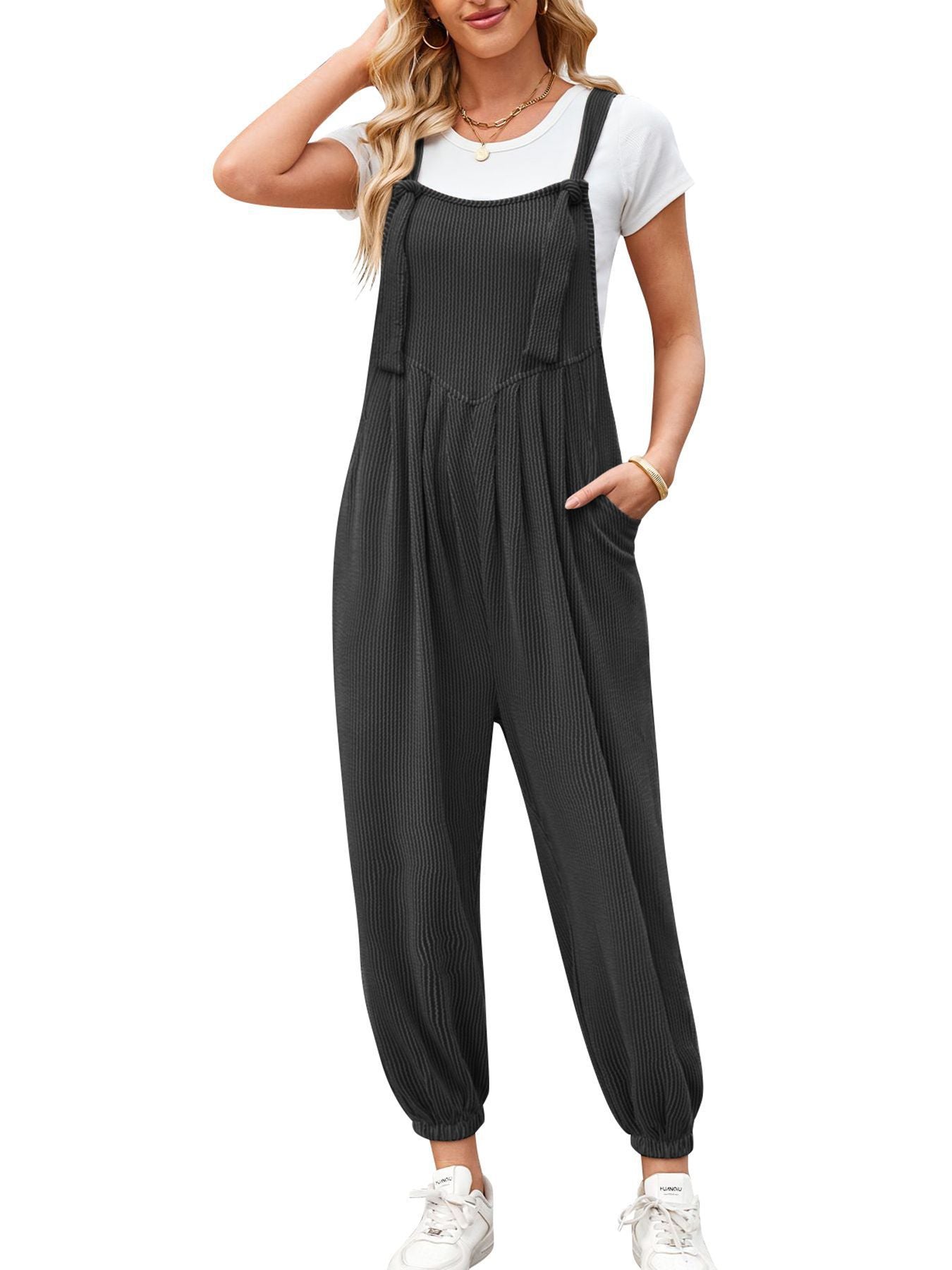 Women's Sleeveless Jumpsuit | Casual Pocket Romper - High Waist
