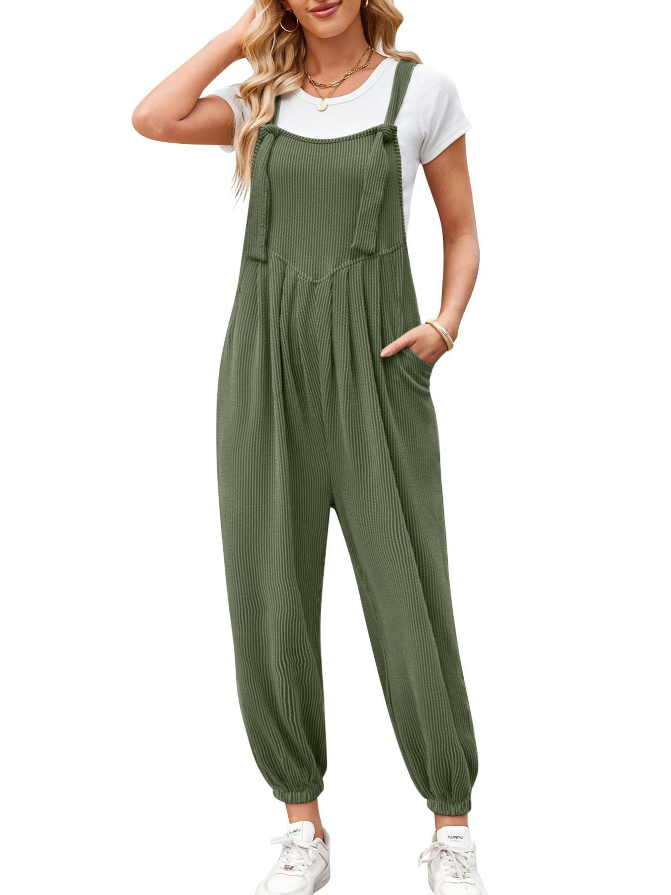Women's Sleeveless Jumpsuit | Casual Pocket Romper - High Waist