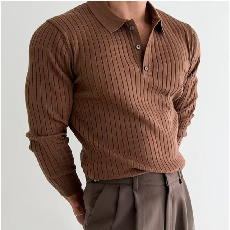 Men's Slim Fit Long Sleeve Polo Shirt | Lapel Collar Knitted Top