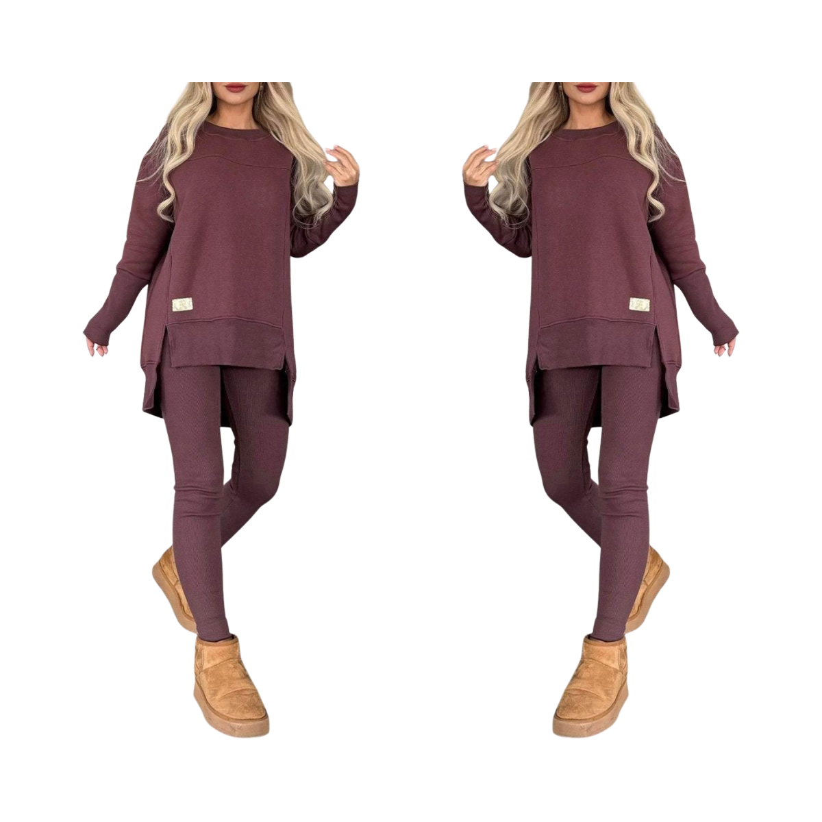 Women's Slit Sleeve Top & Trousers Outfit Set