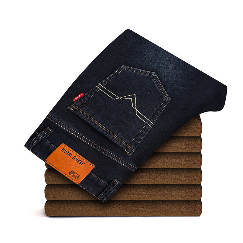 Men's Loose Fit Straight Leg Jeans | Plus Velvet Lined Casual Pants