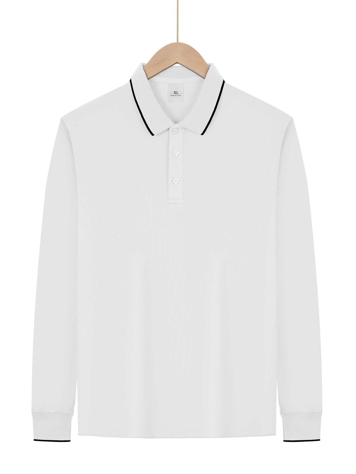 Men's Long-Sleeve Polo Shirt - Loose Fit, Solid Color