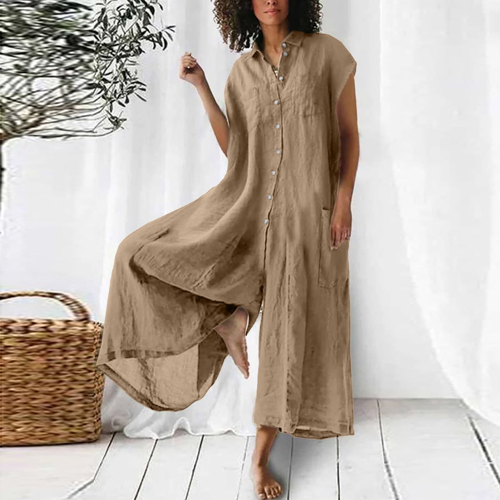 Women's Long Sleeve Jumpsuit | Casual Mid-Length Solid Color Romper