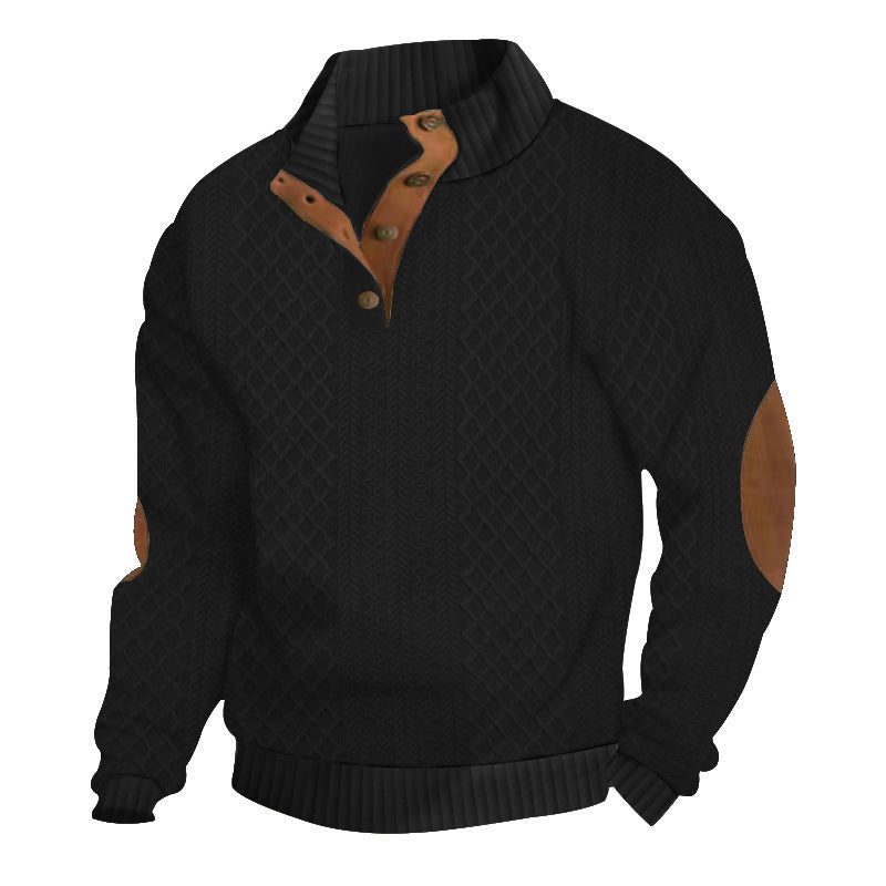 Men's Jacquard Knit Sweater | Patterned Stand Collar Pullover