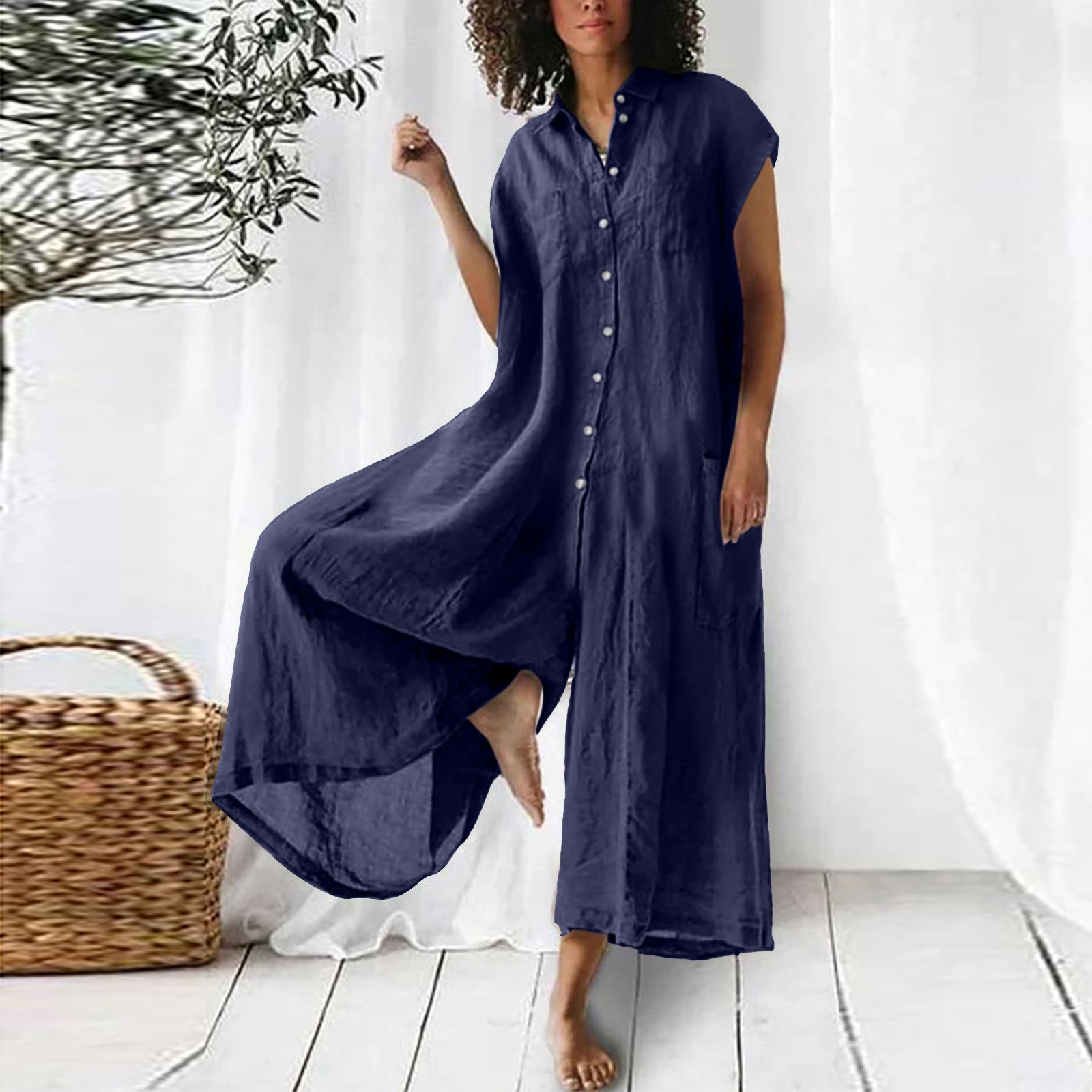 Women's Long Sleeve Jumpsuit | Casual Mid-Length Solid Color Romper