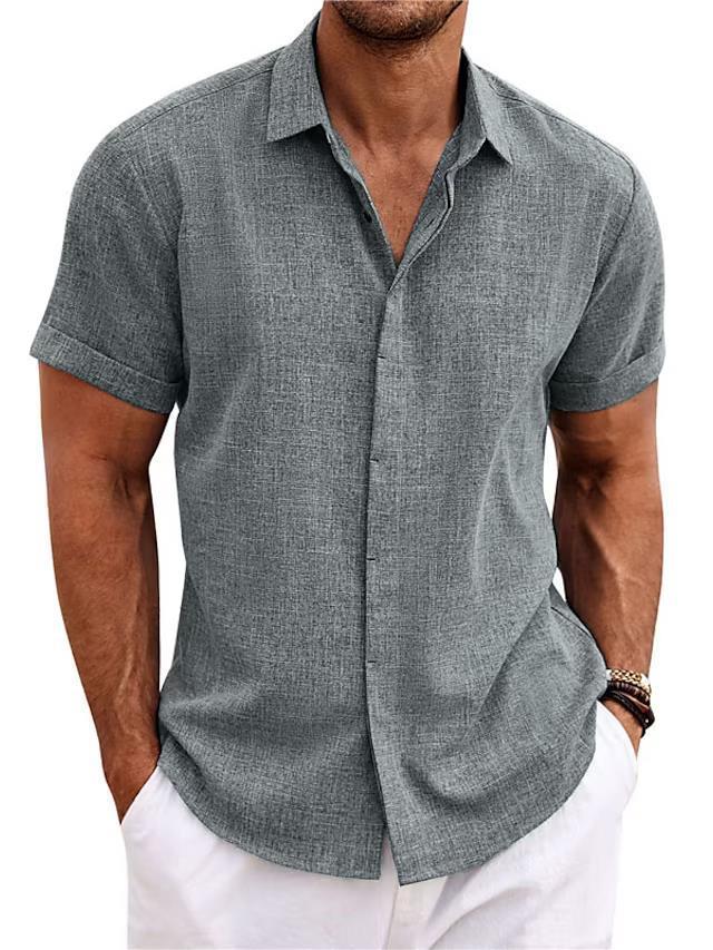 Men's Linen Short Sleeve Shirt | Solid Color Loose Fit Tee