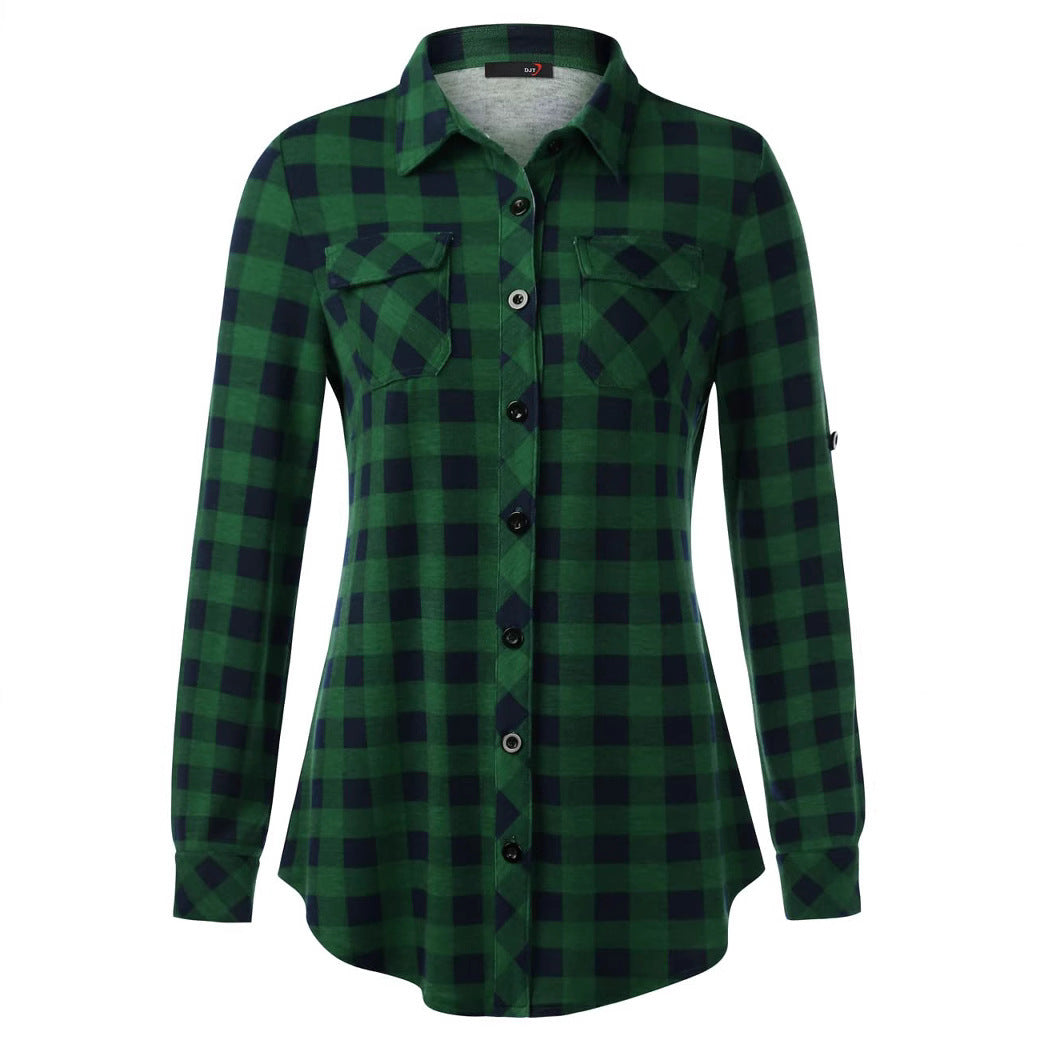 Women's Plaid Button Cuff Shirt | Casual Comfort Print Blouse