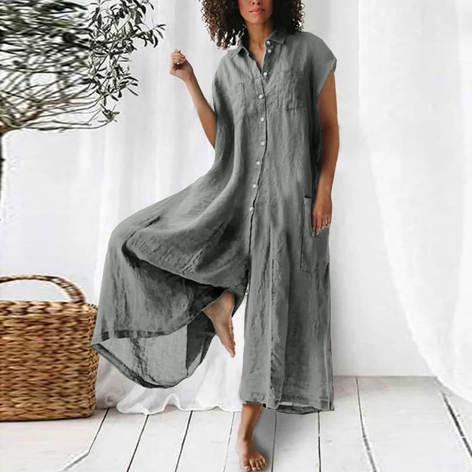 Women's Long Sleeve Jumpsuit | Casual Mid-Length Solid Color Romper