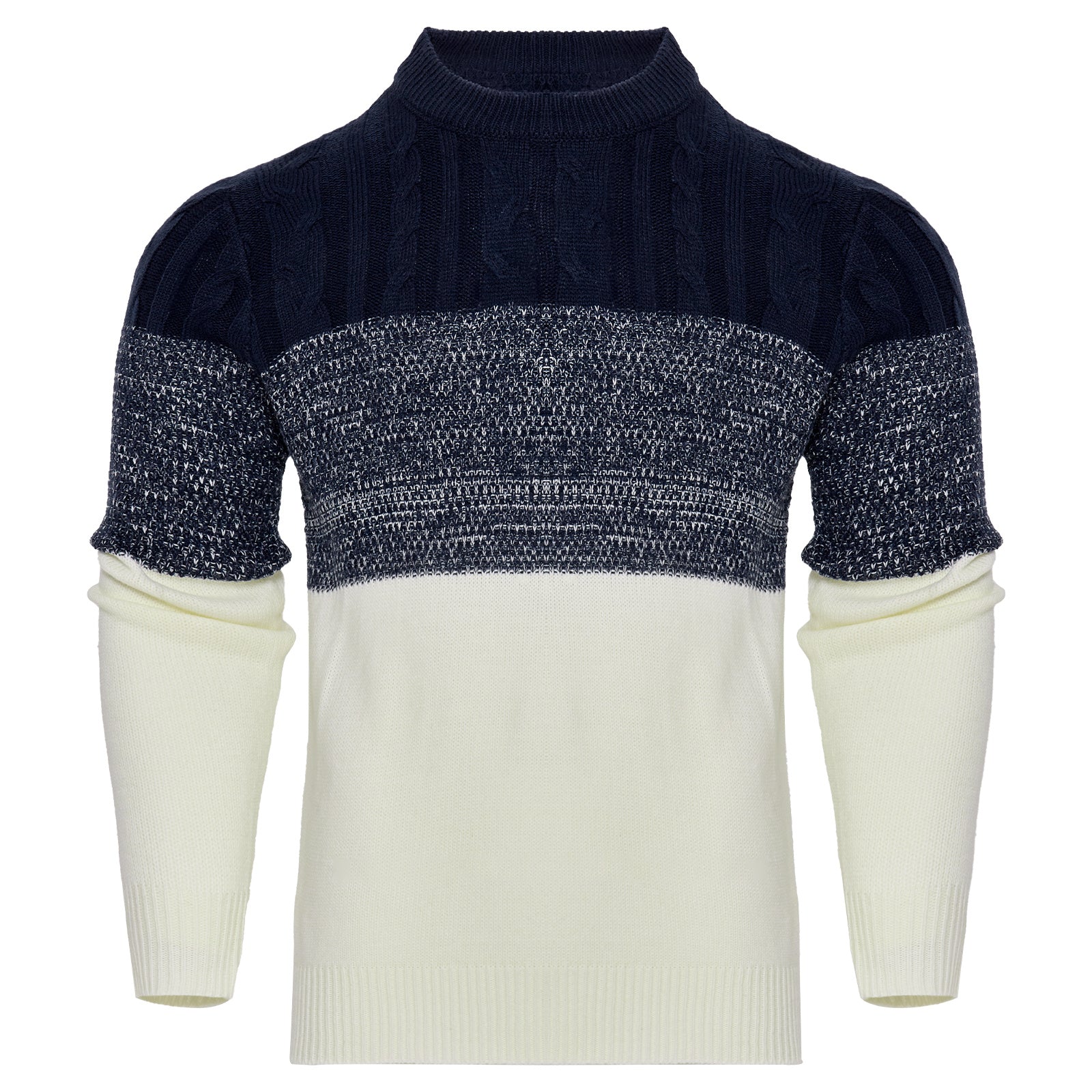 Men's Color Block Cable Knit Sweater | Casual Long Sleeve Pullover