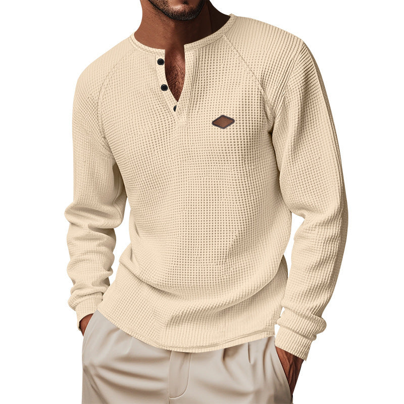Men's Waffle Buckle Quick-Drying Henley - Raglan Long Sleeve