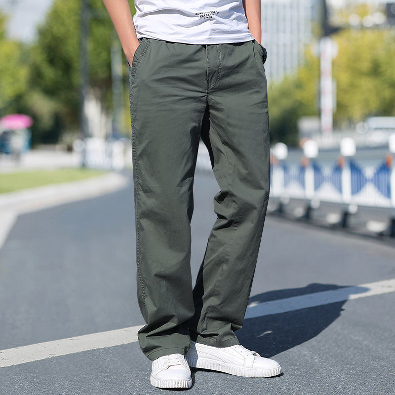 Men's Cotton Cargo Pants - Loose Fit Straight Leg