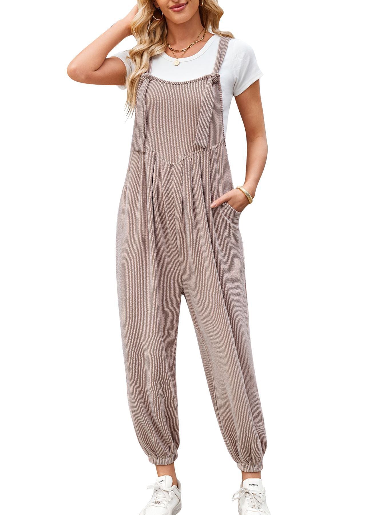 Women's Sleeveless Jumpsuit | Casual Pocket Romper - High Waist