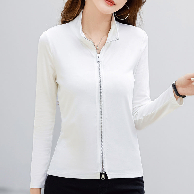 Women's Slim-Fit Stand-Collar Zip-Front Top