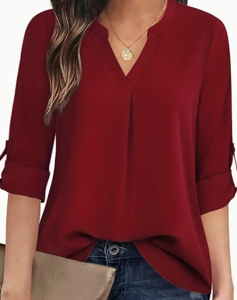 Women's Chic Solid V-Neck Blouse