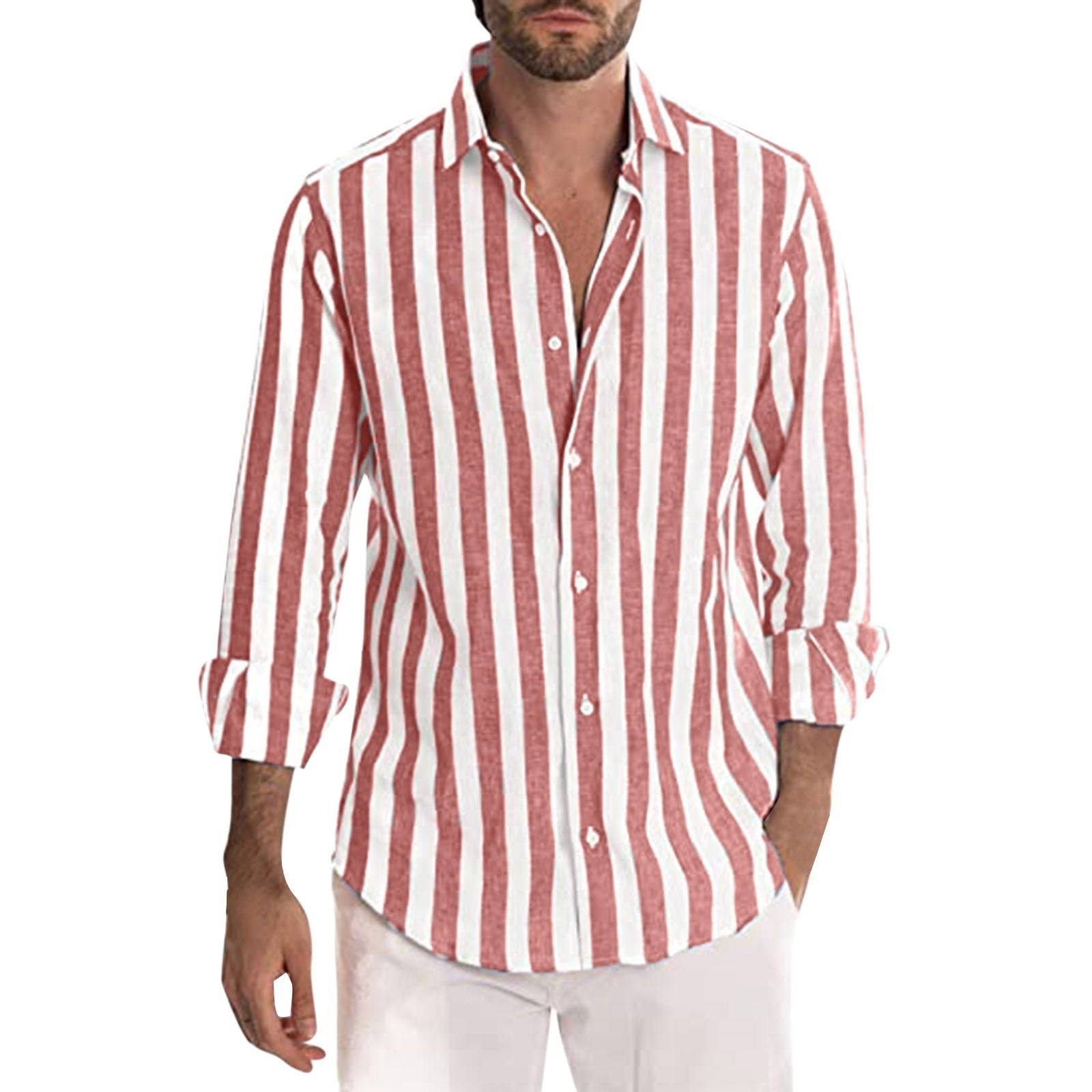 Men's Loose Fit Long Sleeve Shirt | Yarn-Dyed Striped Cardigan for Men