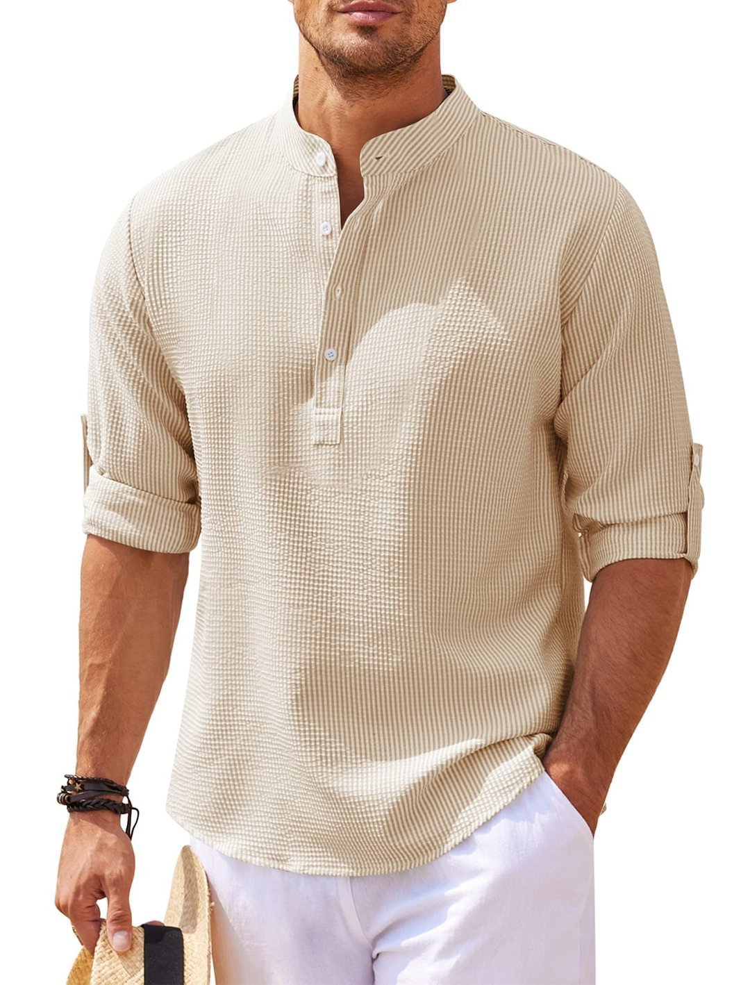 Men's Stand Collar Shirt | Long Sleeve Casual Pullover Top