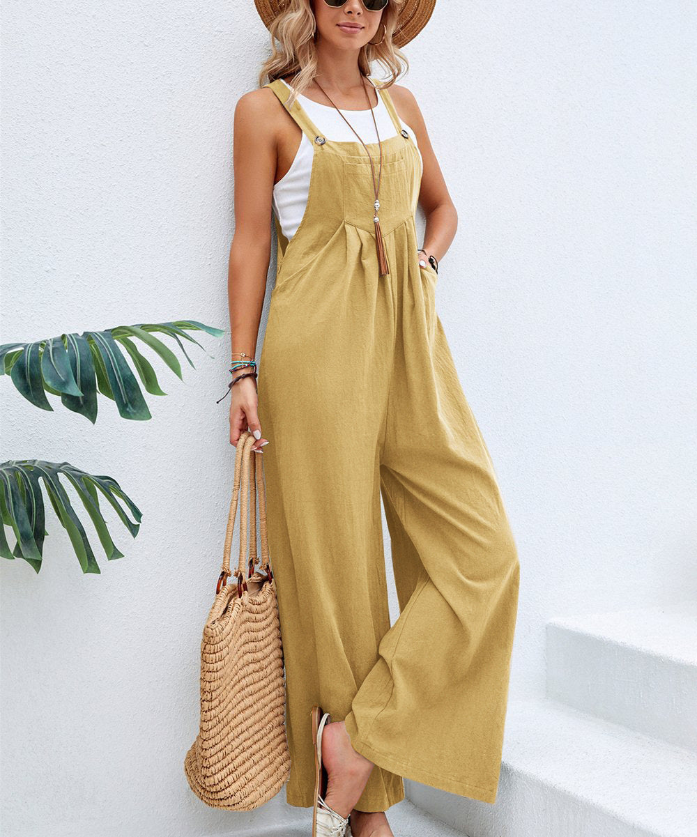 Women's Cotton Suspenders Overalls | Artistic Retro Straight Leg Pants