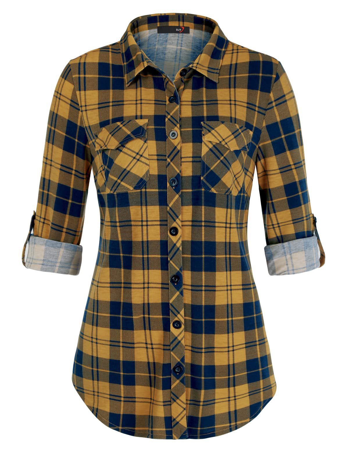 Women's Plaid Button Cuff Shirt | Casual Comfort Print Blouse