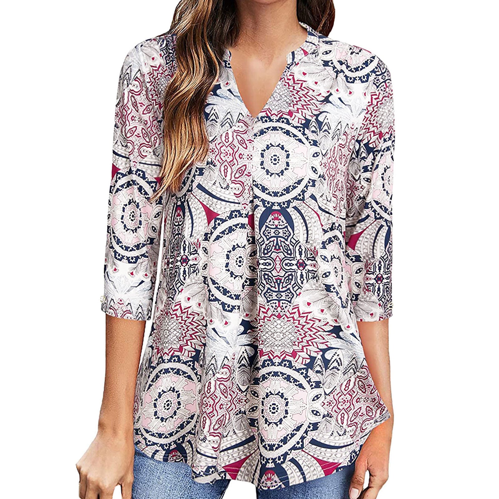 Women's Floral Print V-Neck Pullover Blouse