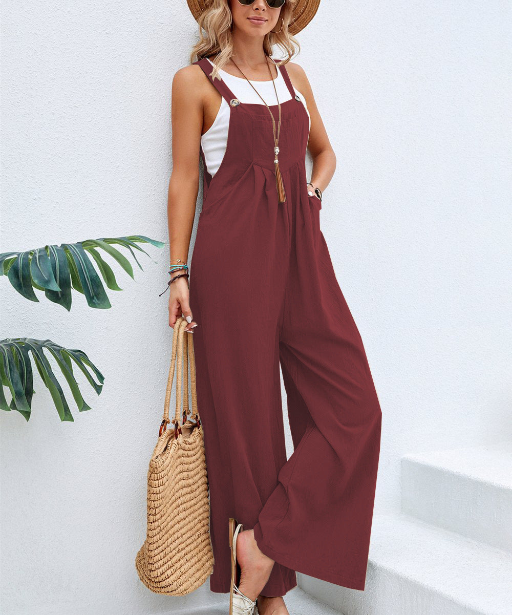 Women's Cotton Suspenders Overalls | Artistic Retro Straight Leg Pants