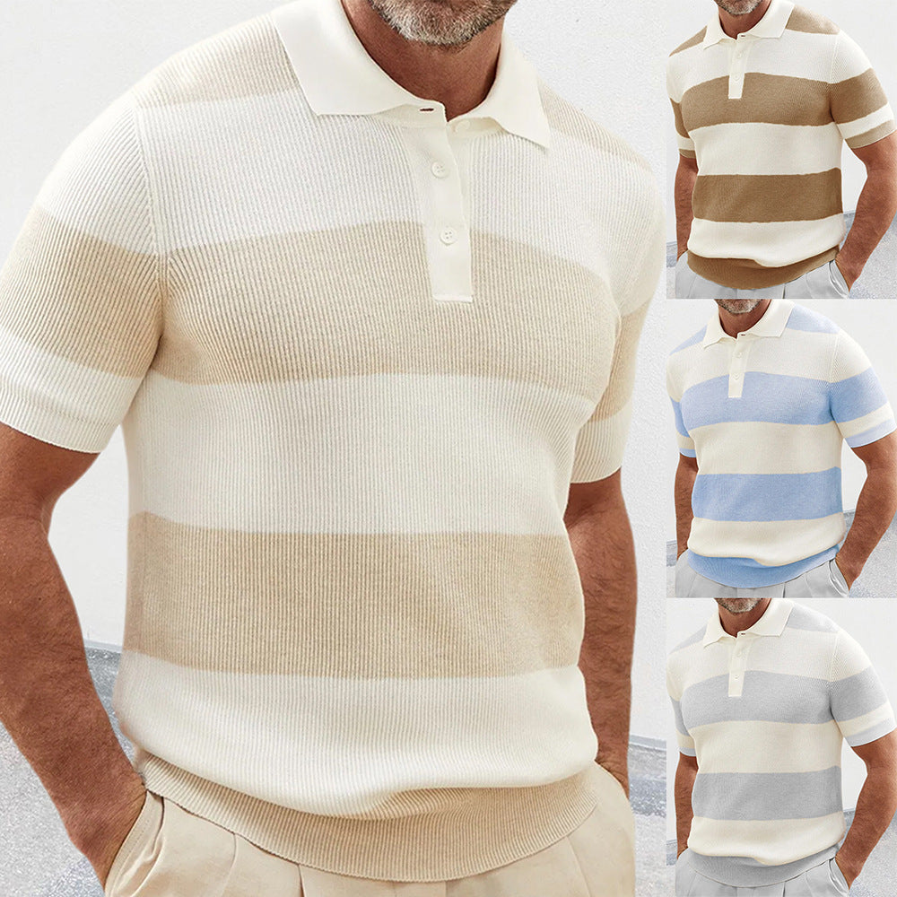 Men's Short Sleeve Lapel Sweater | Slim Fit Acrylic Knit Top