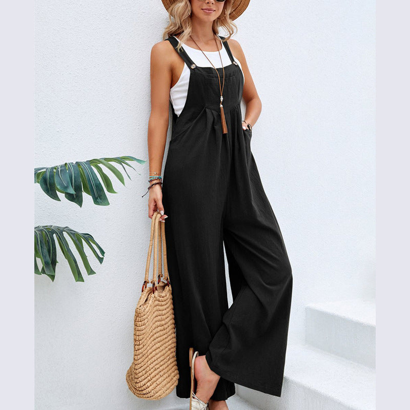 Women's Cotton Suspenders Overalls | Artistic Retro Straight Leg Pants