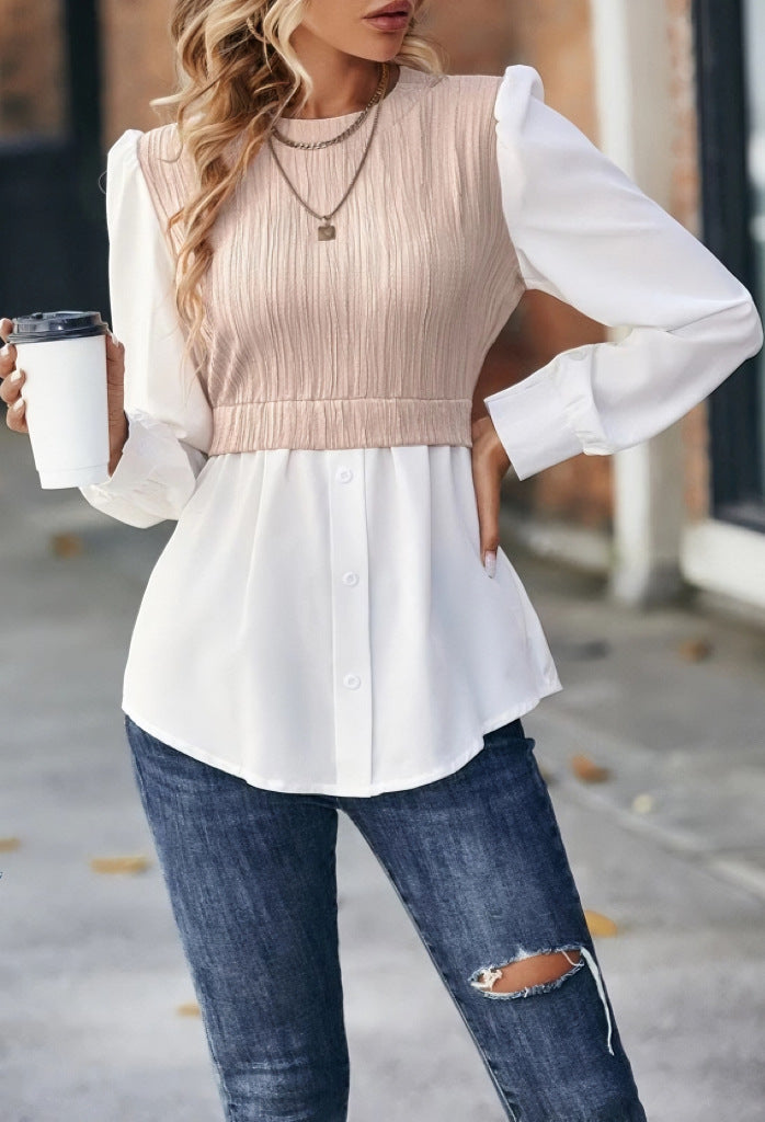 Women's Wavy Stripes Blouse | Fashion Stitching Detail Top