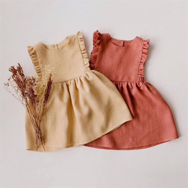 Girls' Cotton Linen Vest Dress | Sleeveless Summer Style