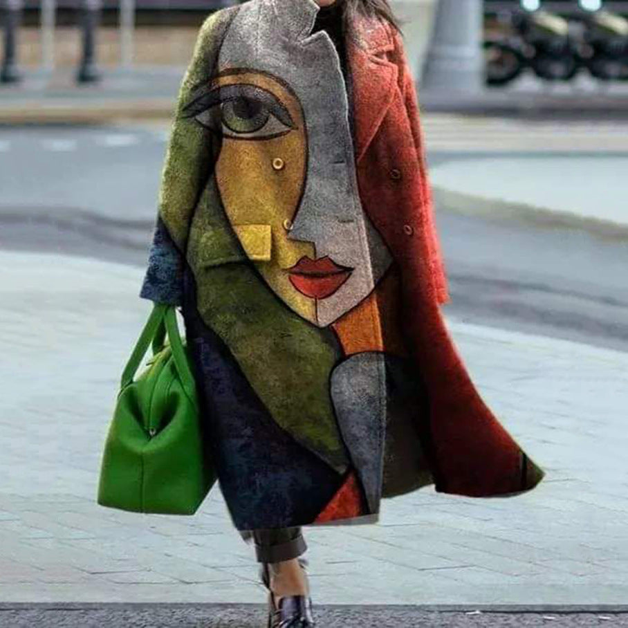 Women's Color Block Plaid Coat | Long Sleeve Fashion Jacket