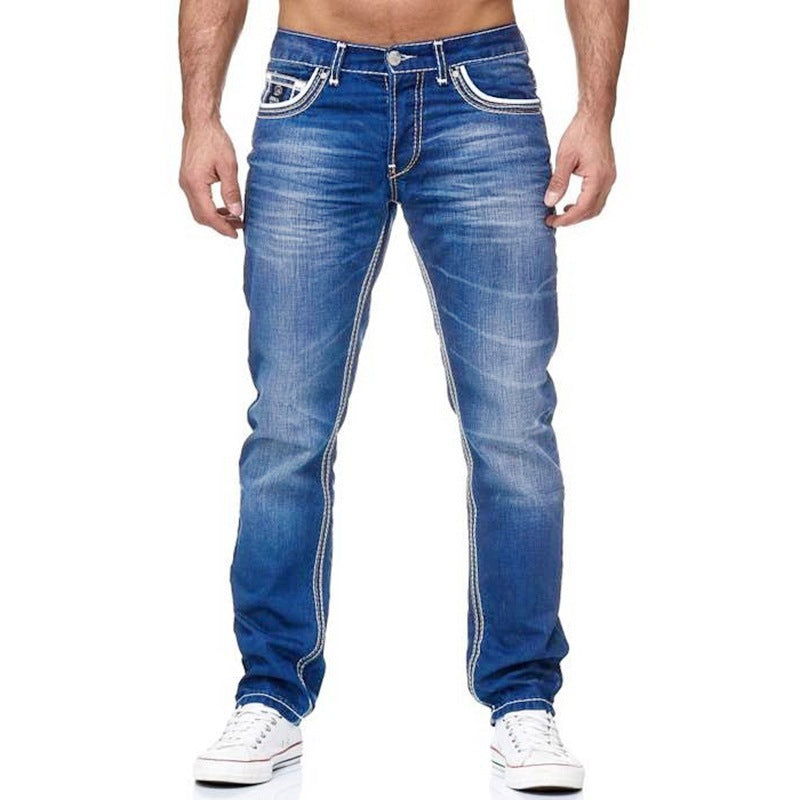 Men's Distressed Straight Leg Jeans | Loose Fit Streetwear Denim