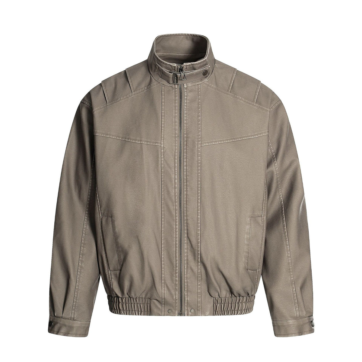 Men's PU Faux Leather Biker Jacket - Stand Collar, Loose Fit