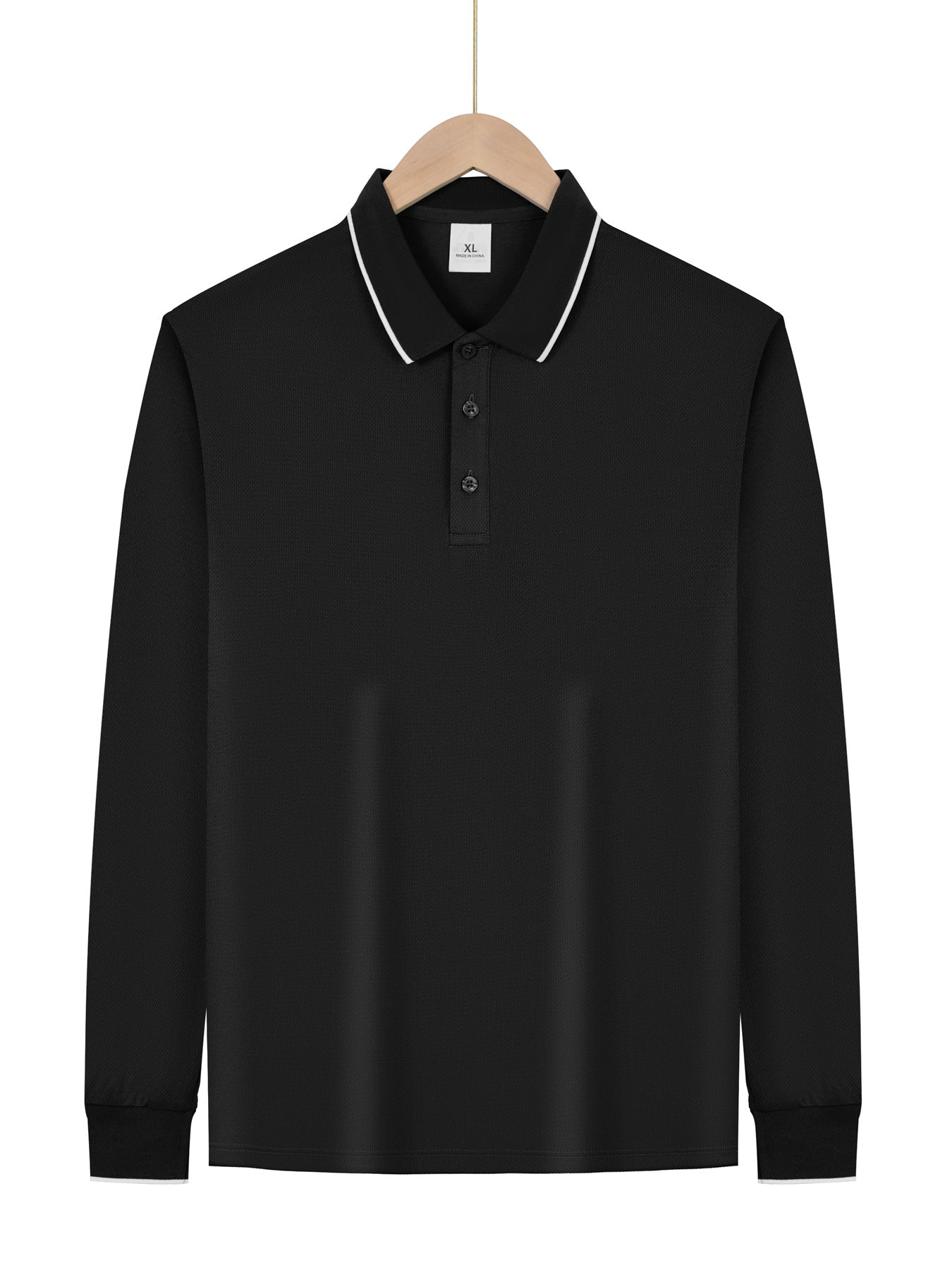 Men's Long-Sleeve Polo Shirt - Loose Fit, Solid Color