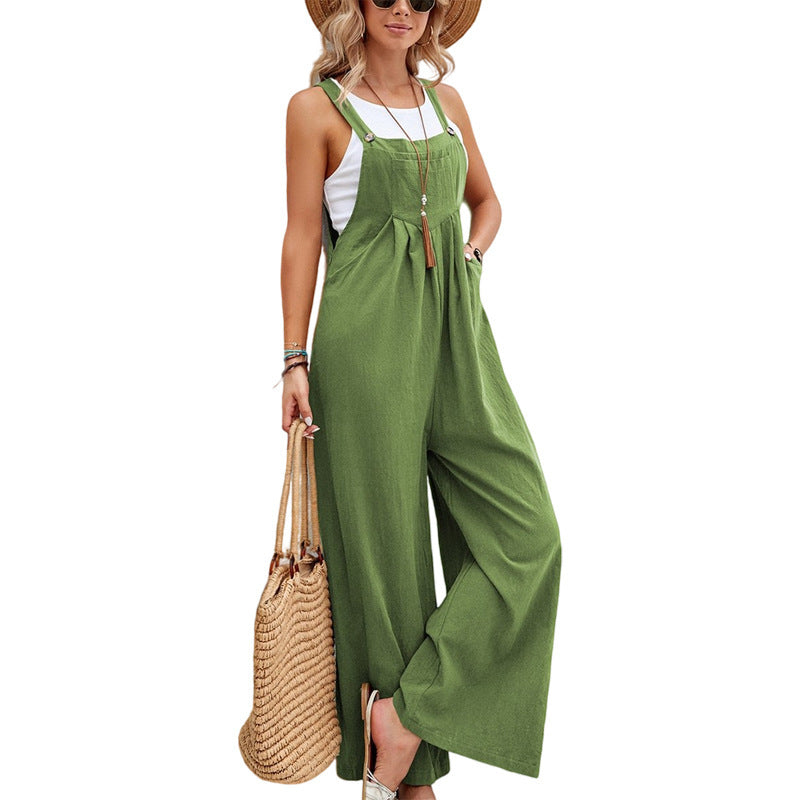Women's Cotton Suspenders Overalls | Artistic Retro Straight Leg Pants